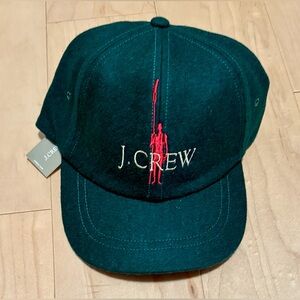NWT J. Crew Spellout Oarsman Logo Hat Cap Green Wool Blend Men’s Adjustable OS
